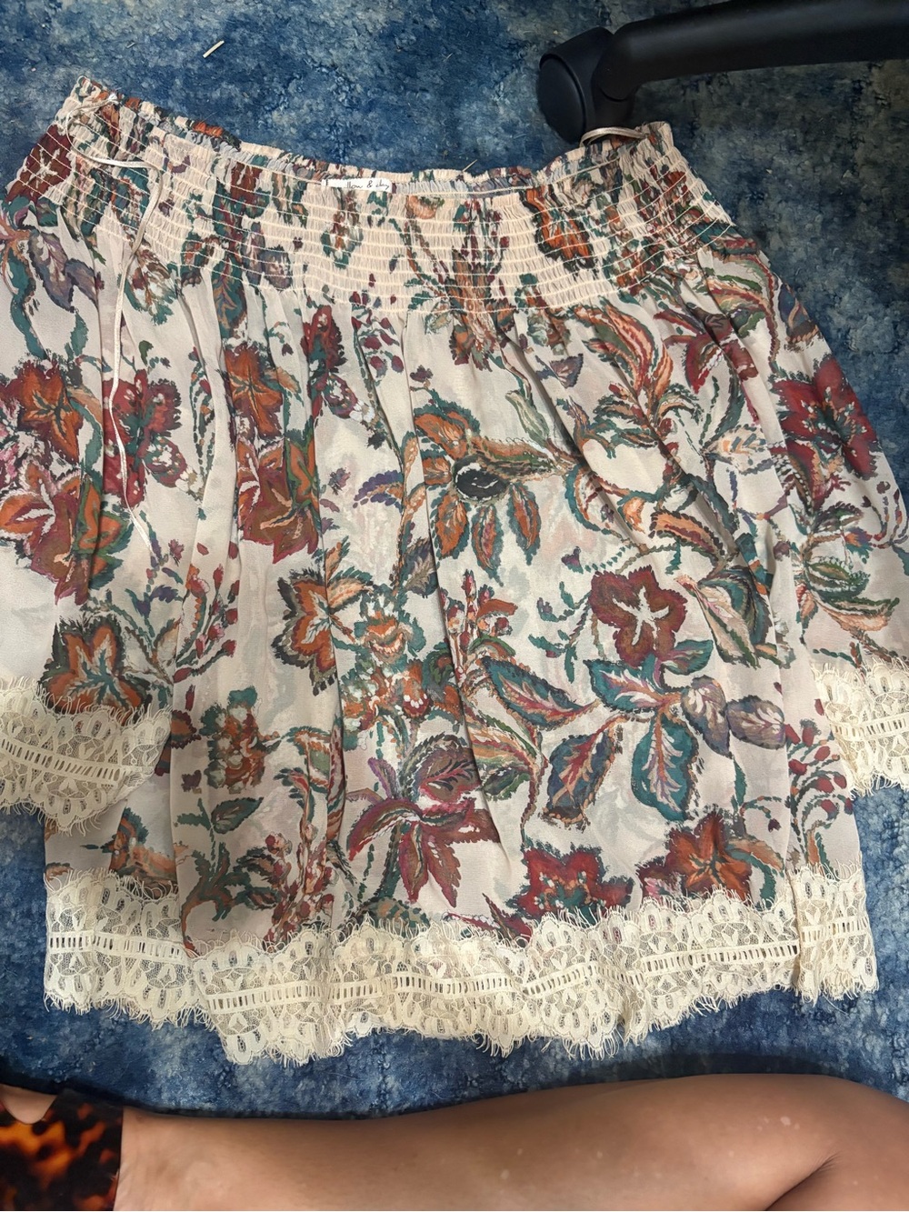 Willow & Clay Smocked Boho Top in Cream and Teal Accents off shoulder